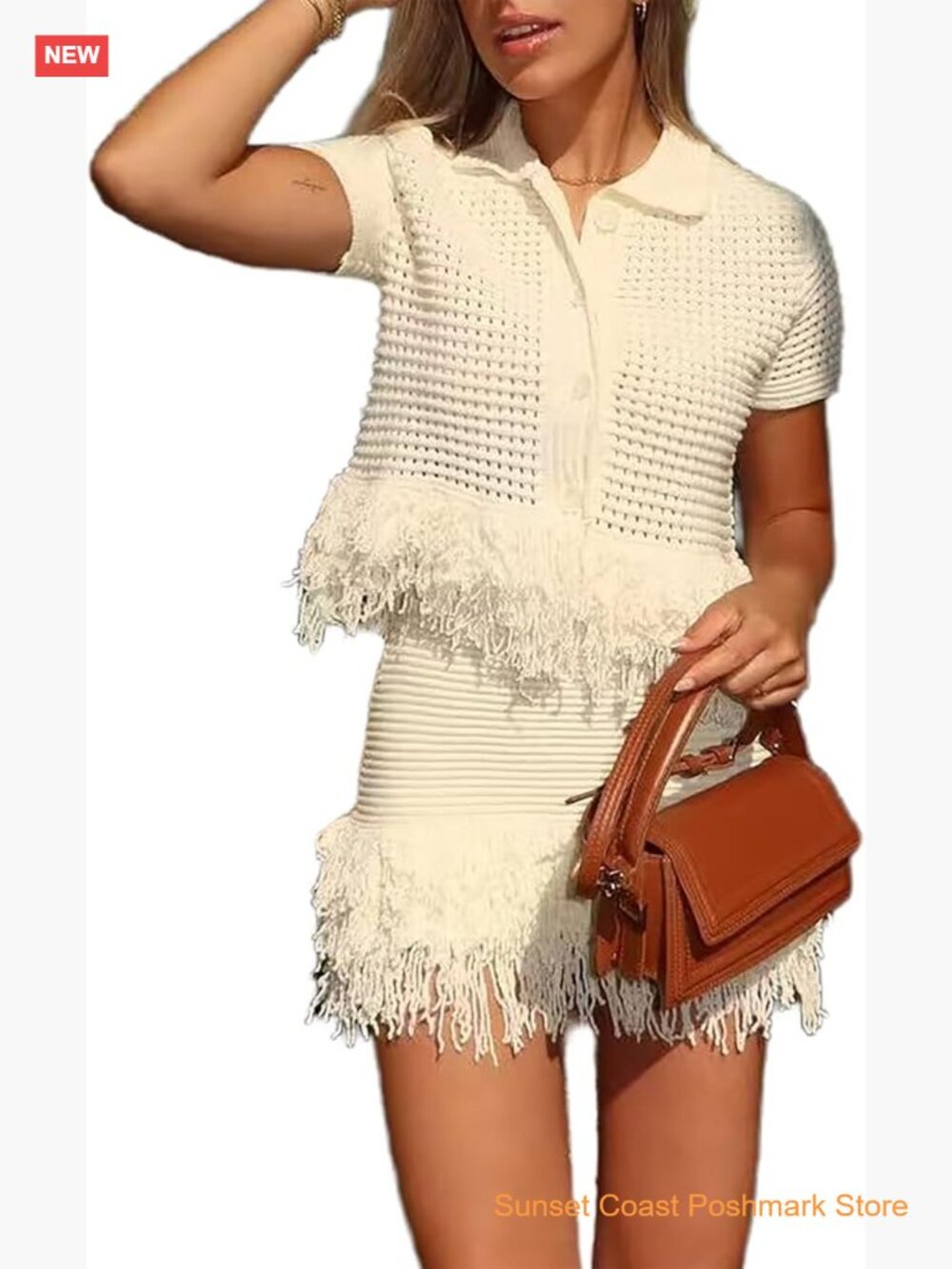 2 Piece Skirt Set Crochet Knit Top and Mini Skirt Casual Vacation Outfits